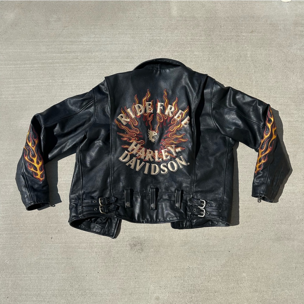 Harley-Davidson Black Jacket with Fiery Flame Accents
